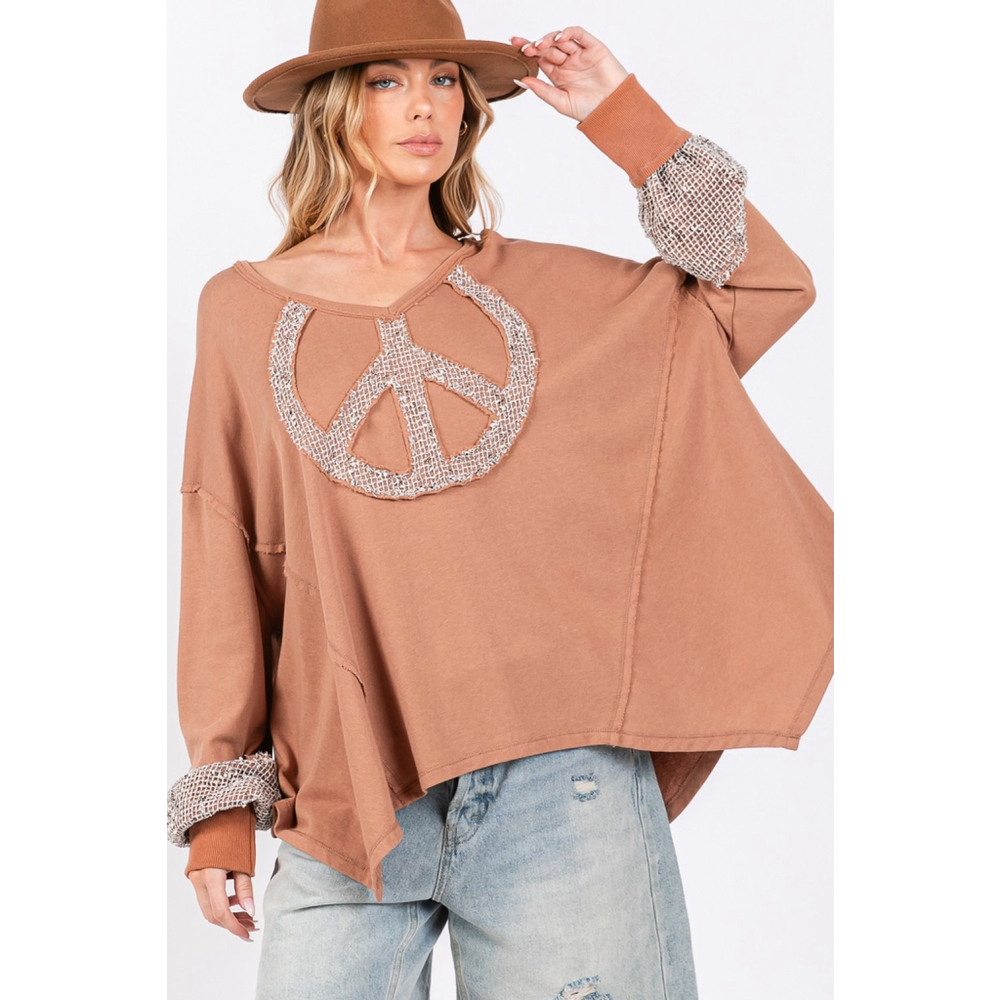 SAGE + FIG Oversized Peace Sign Mineral Wash Terry Top- Sale Sale! - Picture 4 of 4